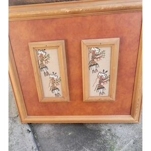 Original Yei Corn People Navajo Native American Indian Sand Art  Mounted Framed